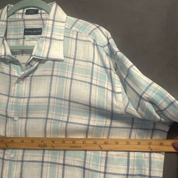 Peter Millar Collection 100% Linen Flex Finish Shirt Button Down Mens XXL Plaid - Picture 7 of 8